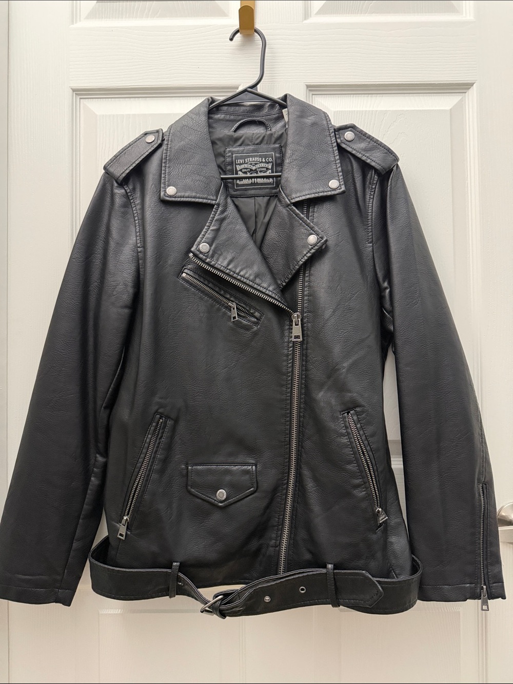 Levi's Black Faux Leather Biker Jacket with Belt
